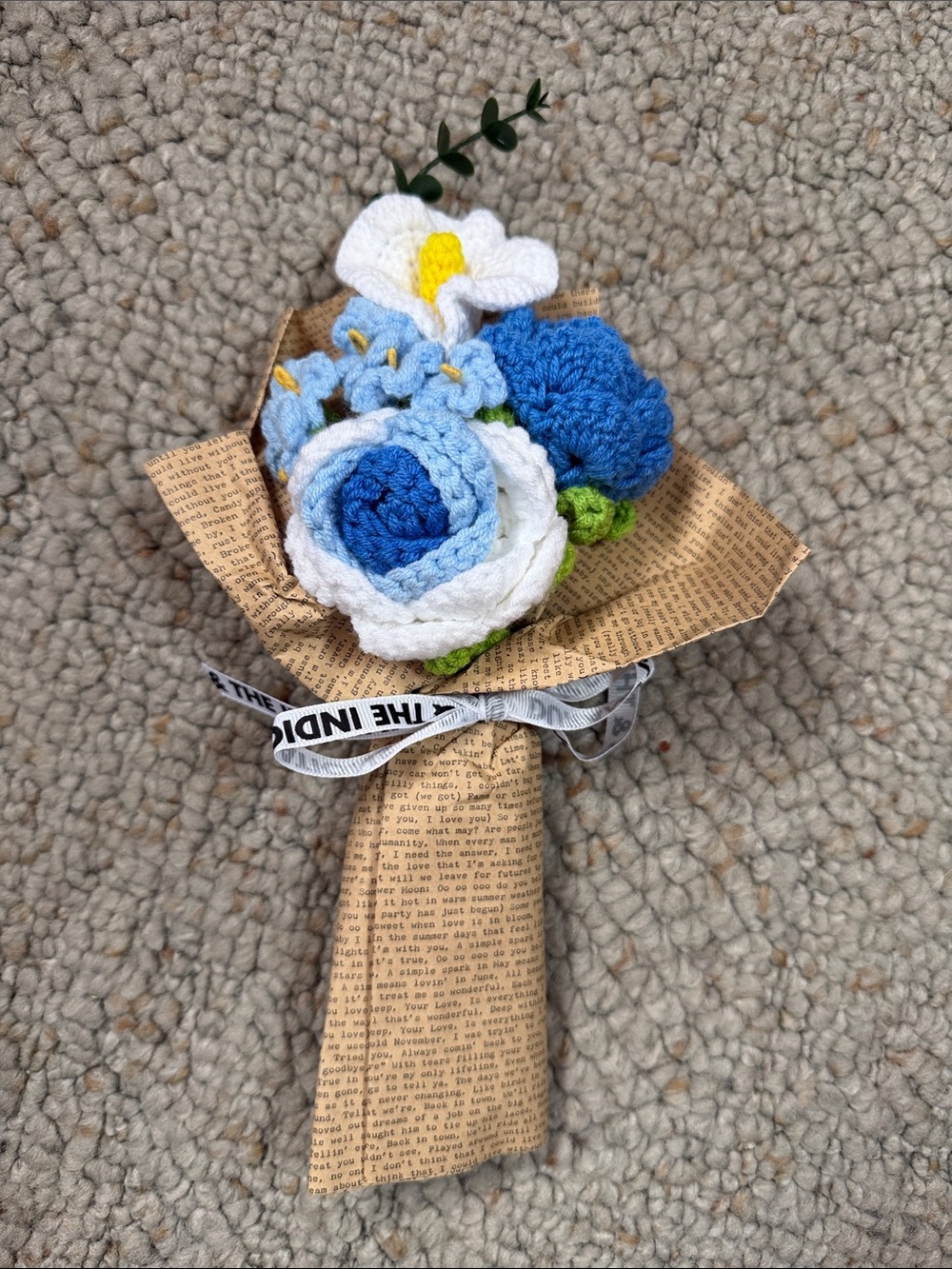 Handmade Crochet Flower Bouquet - Blue & White